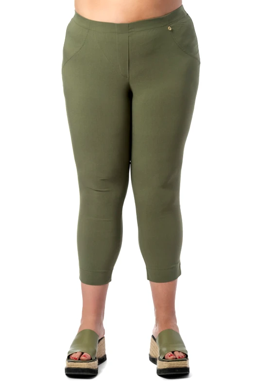 Παντελόνι 7/8 με άνοιγμα στο τελείωμα σε χακί χρώμα