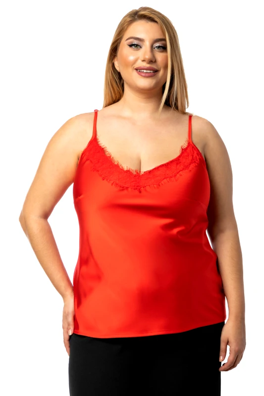 Σατέν τοπ με δαντέλα σε κόκκινο χρώμα
