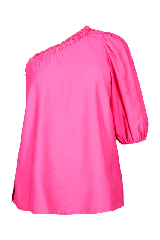 Μπλούζα με σφιγγοφωλιά και έναν ώμο έξω σε φουξ χρώμα