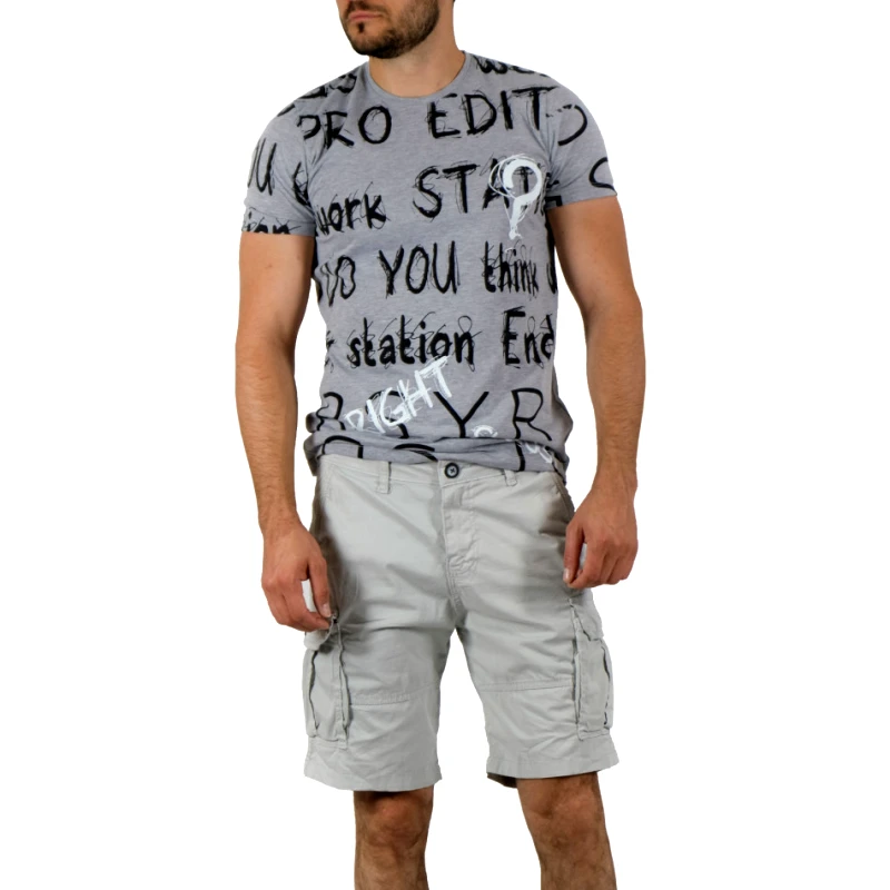 Blackzi Blackzi Ανδρικό ανοιχτό γκρι βερμούδα Cargo & Big Size 2102