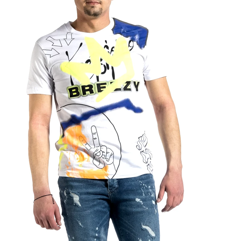Breezy Ανδρική λευκή κοντομάνικη μπλούζα Breezy