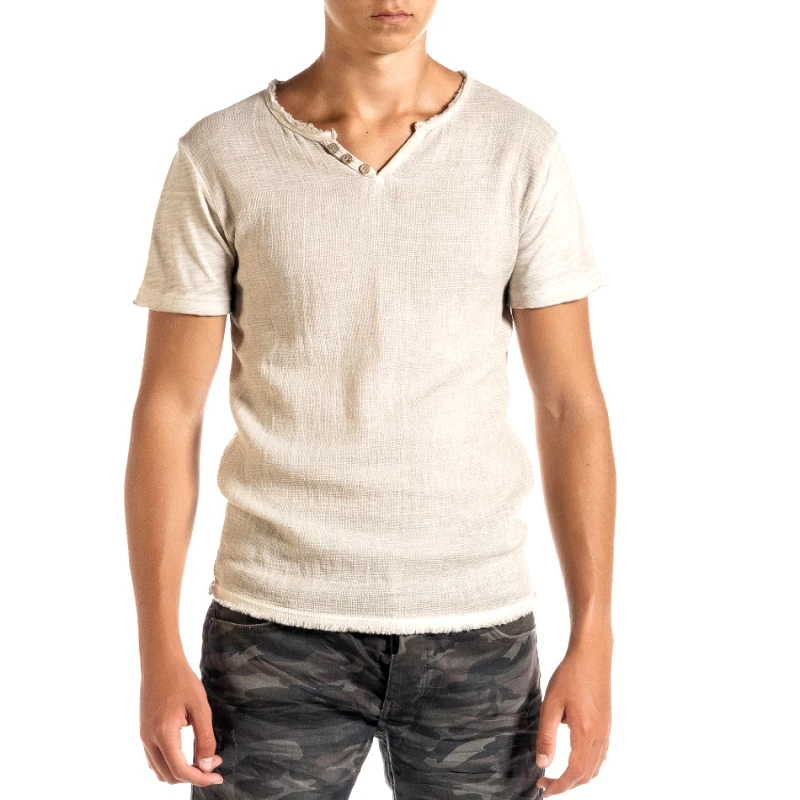 Duca Homme Ανδρική μπεζ κοντομάνικη μπλούζα Duca Homme