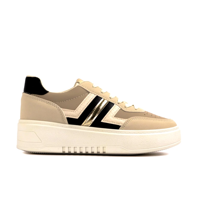 Janessa Γυναικεία μπεζ sneakers δισόλα με χρυσή λεπτομέρεια Janessa P205