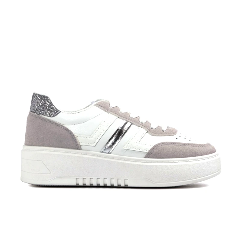 Janessa Γυναικεία λευκά sneakers δισόλα με ασημί λεπτομέρεια Janessa P205