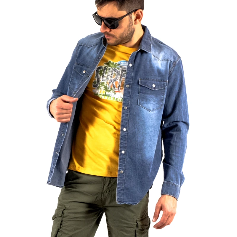 Yes Design Ανδρικό μπλε πουκάμισο Yes Design KS22-552