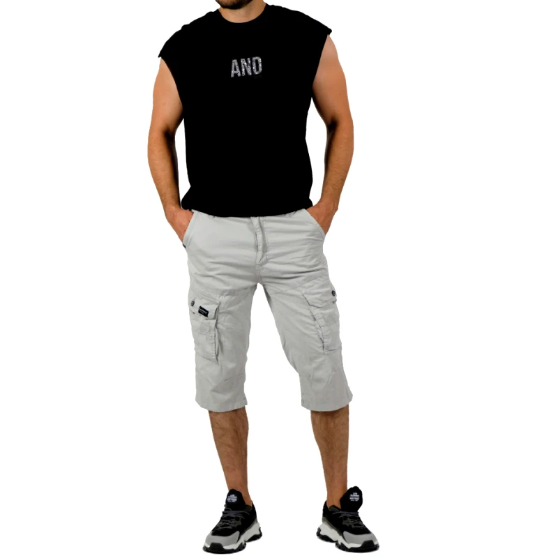 Blackzi Blackzi Ανδρικό ανοιχτό γκρι βερμούδα Cargo Capri fit 2104