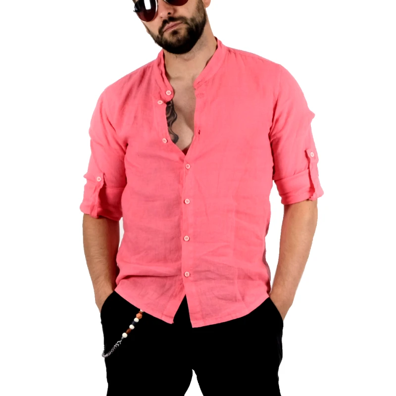 Duca Homme Ανδρικό ροζ λινό πουκάμισο Duca Homme DU140206