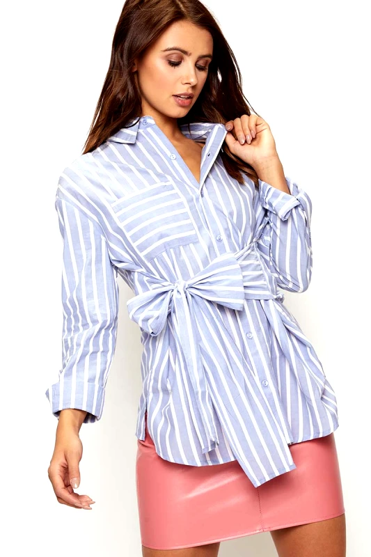 Striped Tie Waist Shirt