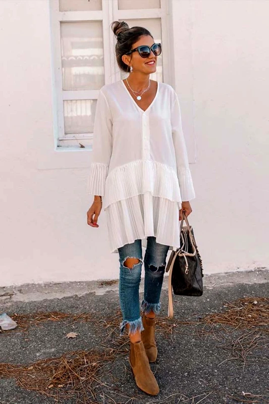 V Neck Pleated Dress