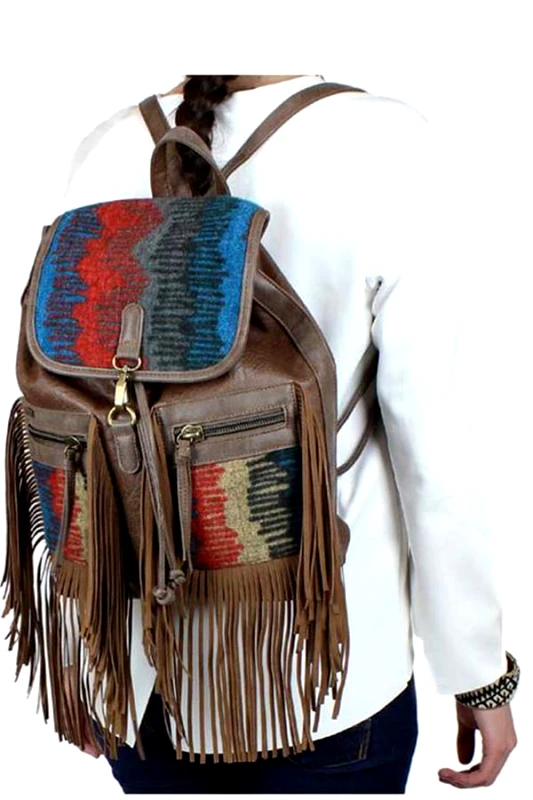 Brown Fringed Boho Backpack