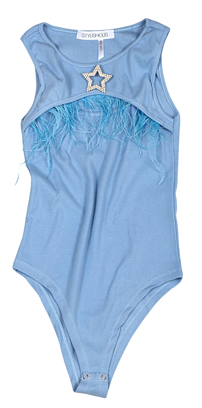 ΚΟΡΜΑΚΙ ΓΑΛΑΖΙΟ, ΒΑΜΒΑΚΕΡΟ ΜΕ ΑΝΟΙΓΜΑ ΣΤΟ ΣΤΗΘΟΣ, ΚΑΡΦΙΤΣΑ ΑΣΤΕΡΙ &amp; ΑΠΟΣΠΩΜENA ΦΤΕΡΑ &quot;ALEX KATSAITI X STYLISHIOUS&quot;