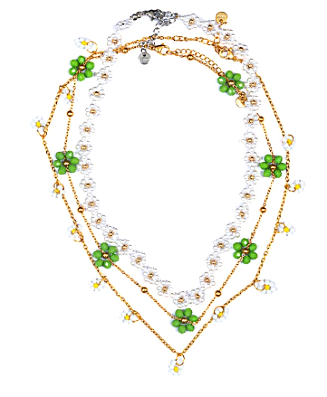 ΚΟΛΙΕ - ΣΕΤ 3 ΤΕΜ - ΜΕ ΛΕΥΚΕΣ ΠΕΡΛΕΣ-ΜΑΡΓΑΡΙΤΕΣ &amp; ΧΡΥΣΕΣ ΑΛΥΣΙΔΑ ΜΕ ΠΡΑΣΙΝΕΣ &amp; ΛΕΥΚΕΣ ΜΑΡΓΑΡΙΤΕΣ &quot;ALEX KATSAITI X STYLISHIOUS&quot;