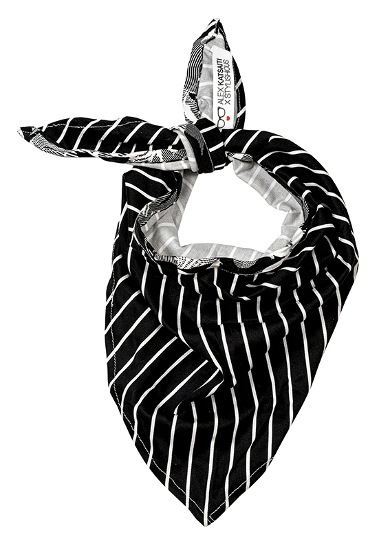 MANTHΛΙ TΡΙΓΩΝΙΚΟ ΜΑΥΡΟ ΜΕ ΑΣΠΡΕΣ ΡΙΓΕΣ &quot;ALEX KATSAITI X STYLISHIOUS&quot;