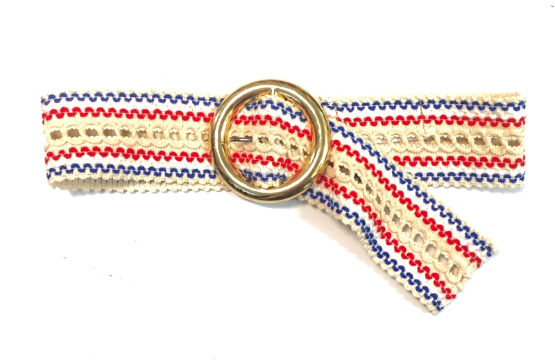 ΖΩΝΗ EΛΑΣΤΙKH ΦΑΡΔΥA ΒΑΜΒΑΚΕΡΗ ΠΛΕΧΤΗ ΣΕ ΚΟΚΚΙΝΟ / ΜΠΛΕ ΜΕ ΣΤΡΟΓΓΥΛΗ ΧΡΥΣΗ ΕΓΚΡΑΦΑ &quot;ALEX KATSAITI X STYLISHIOUS&quot;