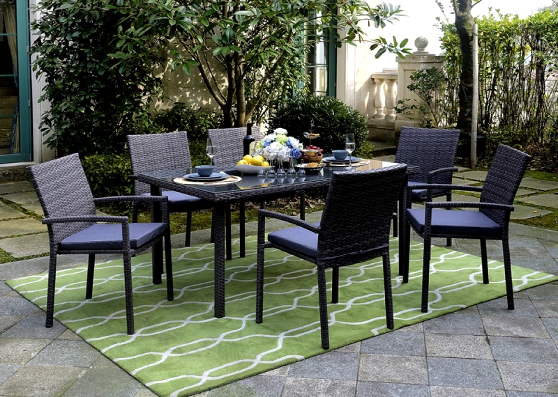LIANOS Τραπεζαρία Rattan Με Μεταλλικό Σκελετό ,150 x 90 x 72(h)cm ,Σέτ 7 Τεμαχίων