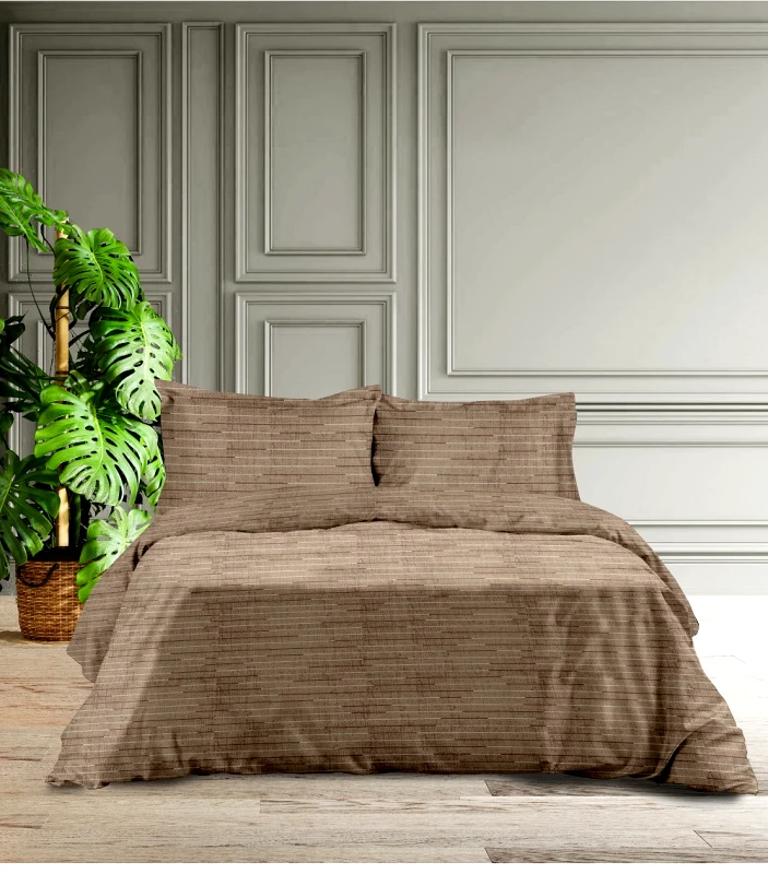 MAKIS TSELIOS ΣΕΤ ΣΕΝΤ M FLAT LINES (BROWN3) 2*170x260cm 50x70cm FLANNEL 100%COTTON