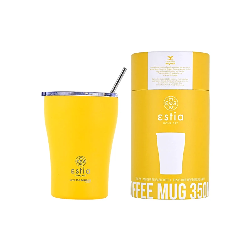 ESTIA ESTIA ΘΕΡΜΟΣ COFFEE MUG SAVE THE AEGEAN 350ml PINEAPPLE YELLOW 01-12458, ESTIA
