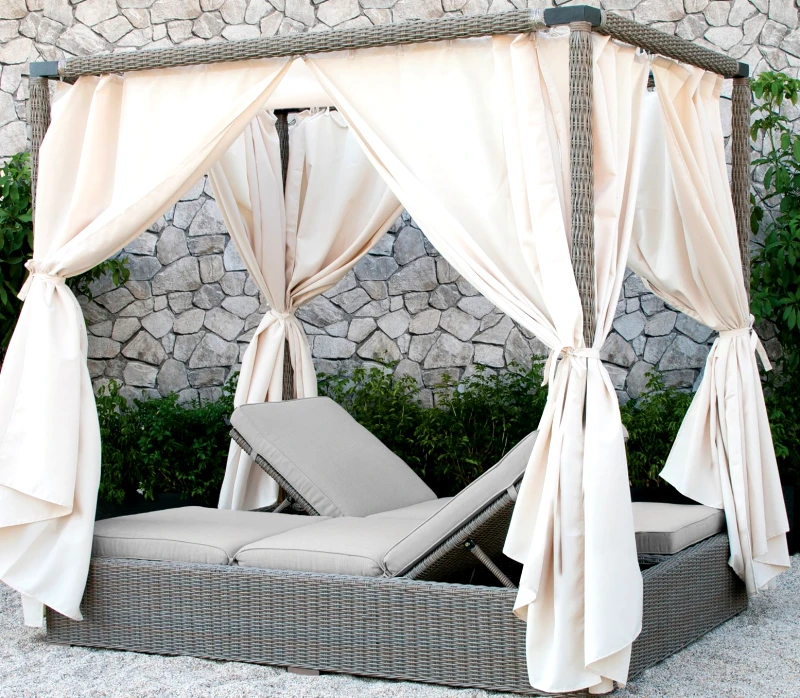 KATOIKEIN DECO Διπλή Ξαπλώστρα Rattan Αλουμινίου Με Μαξιλάρια Και Καμπάνα Με Κουρτίνες 150 x 200 x 200(h)cm