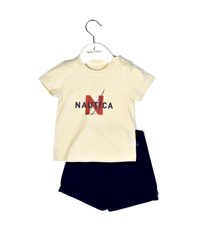 NAUTICA Nautica Des.14 Σετ T-Shirt & Shorts Jersey Beige/Navy 74cm 6-9 μηνών
