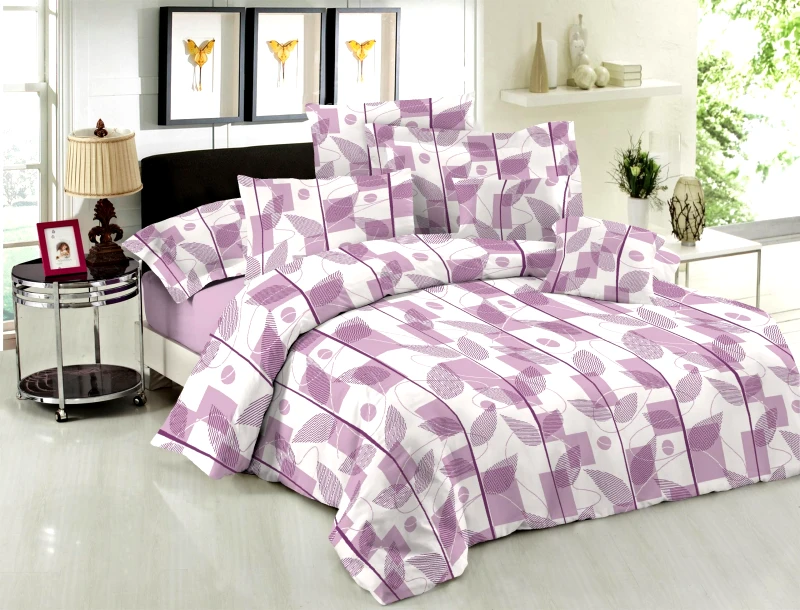 LE BLANC Σετ Σεντόνια Le Blanc Premium Cotton 100% Leaves Lilac Υπέρδιπλα με λάστιχο (160x200+33)