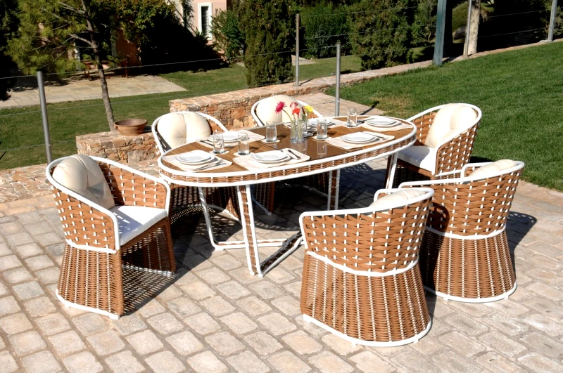 LIANOS Τραπεζαρία Rattan Σέτ 7 Τεμαχίων ,Με Αλουμίνιο Σκελετό ,200 x 100cm