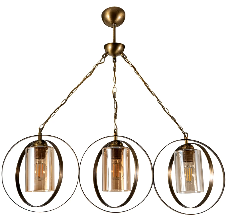 ARLIGHT Pdt 2063-3 κρεμ. 3/φ δυο μεταλλικοι κυκλοι και κυλινδρικο γυαλι ε 27