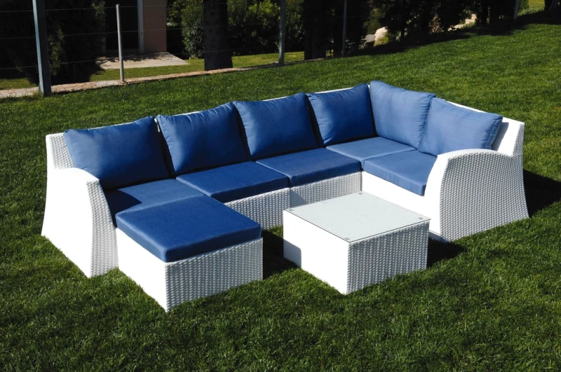 LIANOS LUXURY WHITE Γωνιακό Καθιστικό Σέτ Rattan 7 Τεμαχίων Με Σκελετό Αλουμινίου