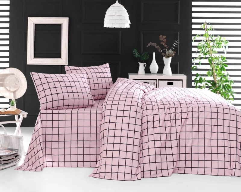 Rythmos Home Σετ σεντόνια φανελένια μονά με λάστιχο (105Χ200+25) SQUARES PINK, RYTHMOS HOME