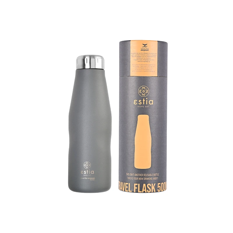 ESTIA ΘΕΡΜΟΣ TRAVEL FLASK SAVE THE AEGEAN 500ml MATTE GREY 01-8550, ESTIA