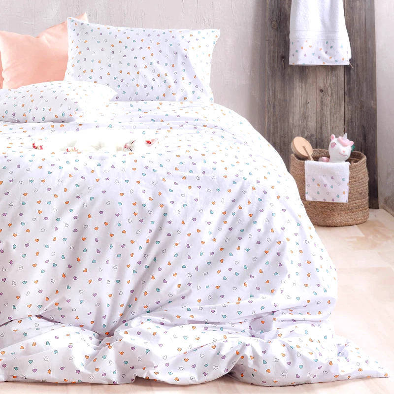 Rythmos Home Σετ σεντόνια μονά με λάστιχο (105x205+25) TINY HEART WHITE, RYTHMOS HOME
