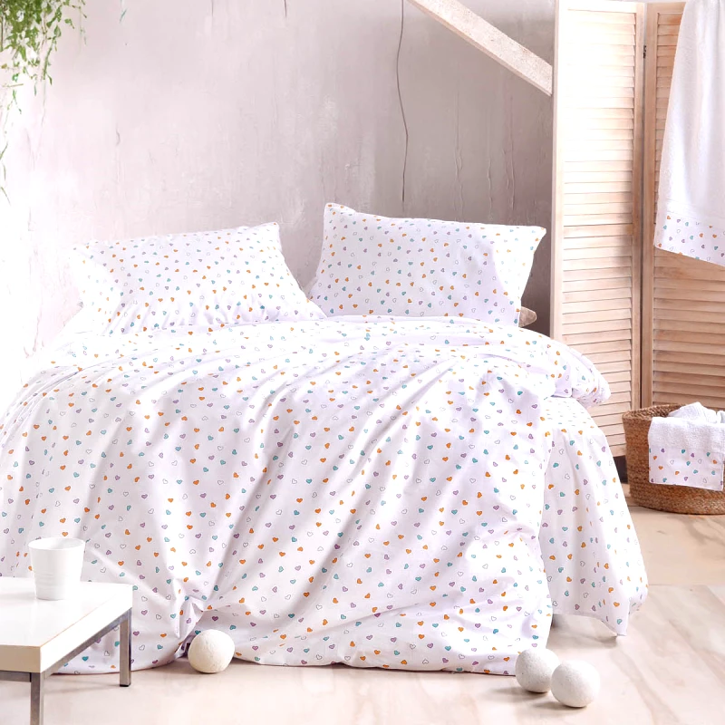 Rythmos Home Σετ σεντόνια king size (270X290) TINY HEART WHITE, RYTHMOS HOME