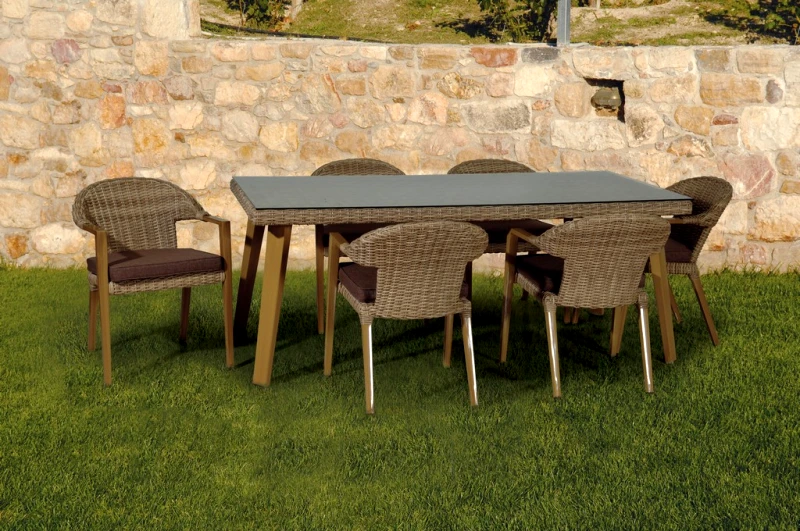 LIANOS Τραπεζαρία Rattan Σέτ 7 Τεμαχίων ,Με Αλουμίνιο Σκελετό 195 x 95 x 76(h)cm