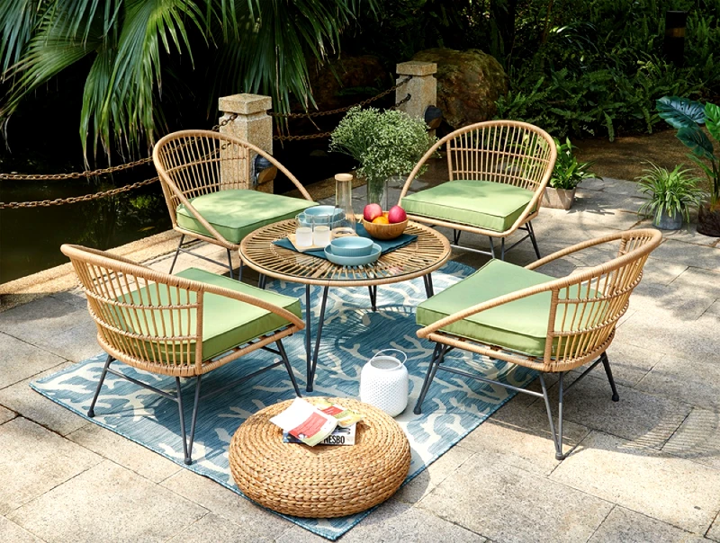 LIANOS Rattan Καθιστικό Σετ Με Μεταλλικό Σκελετό ,Σετ 5 Τεμαχίων