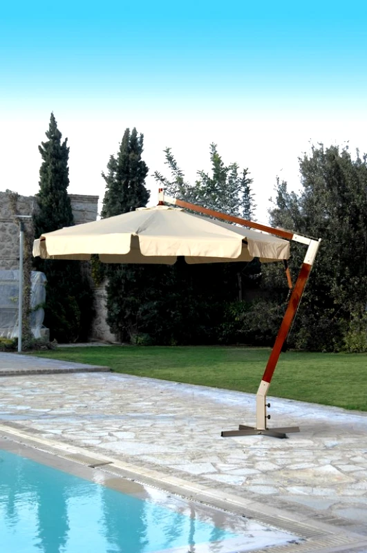 LIANOS Γωνιακή Στρογγυλή Ομπρέλα 300cm ,Με Ξύλινο Κορμό