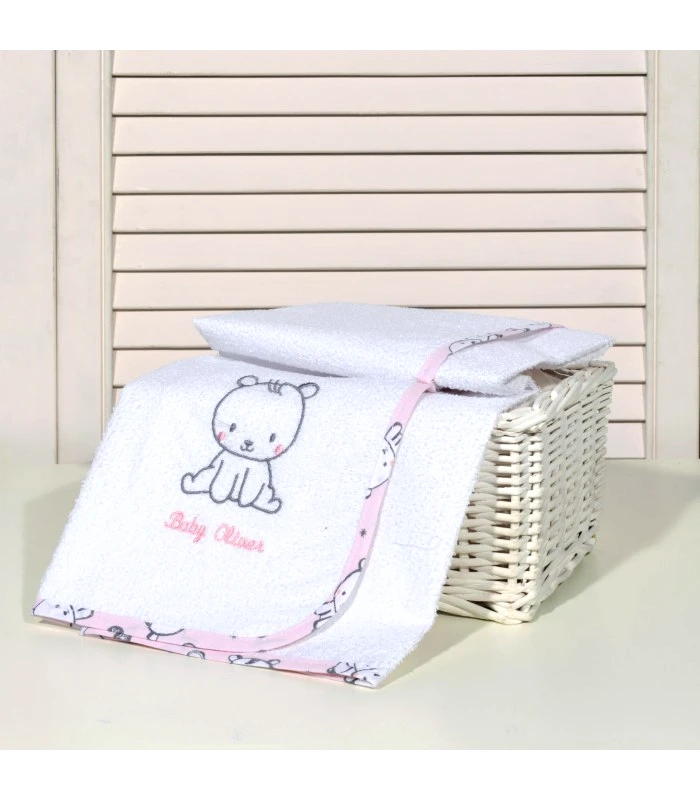 Baby Oliver Oliver Baby des.179 Σελτεδάκι Με Κέντημα Ροζ Αρκουδάκι 50x70 190 γρμ/τμ