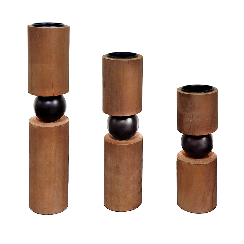 INART Inart s/3 κηροπηγιο ξυλινο natural/μαυρο φ6χ30