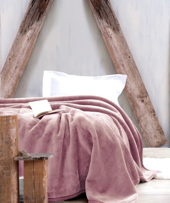 Rythmos Home Κουβέρτα βελουτέ Υ/Δ (220Χ240) VELOUR ΠΟΥΔΡΑ, RYTHMOS HOME