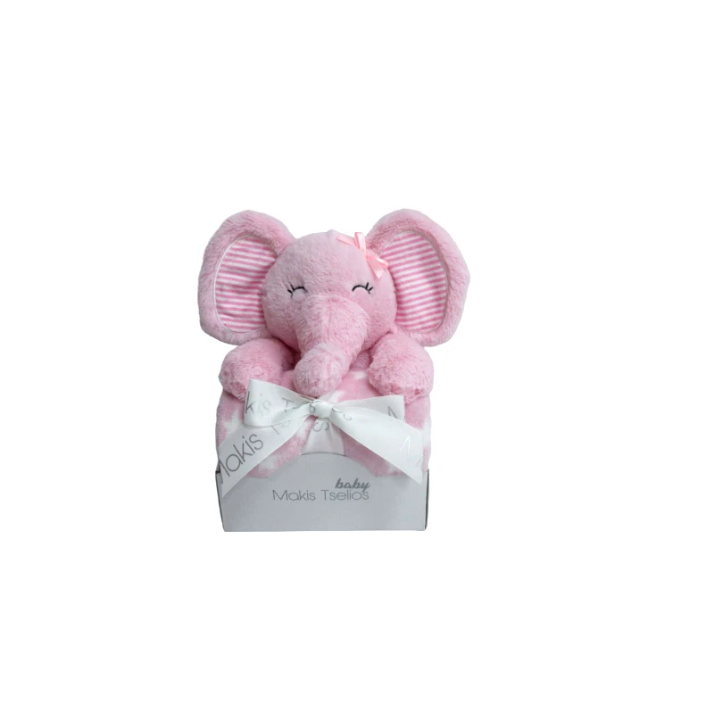 MAKIS TSELIOS Elephant pink διακοσμητικο κουκλακι με κουβερτα 80χ110