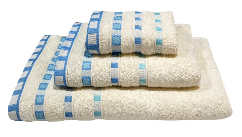 ΚΟΜΒΟΣ Σετ Πετσέτες 3 τμχ ΚΟΜΒΟΣ Πεννιέ 450γρ/μ2 Πουά Ζακάρ Κρεμ-Τυρκουάζ (30x50, 50x90, 70x140)