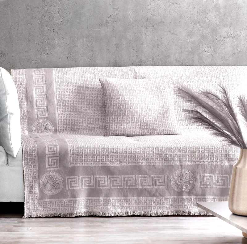 MAKIS TSELIOS Meandros silver μονοθεσιο ριχ 180χ180 100% cotton καλοκαιρινο