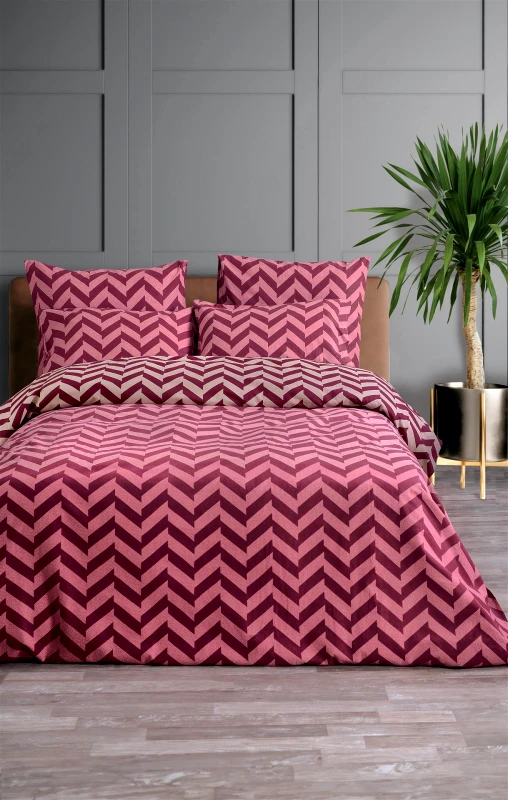 MAKIS TSELIOS Σετ θηκη king zic zac 1 (red) 240x250cm 2*50x70cm 100%cotton flannel