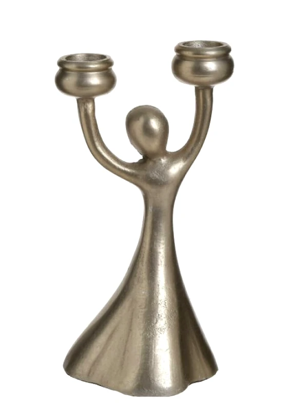 INART INART Κηροπήγιο Μεταλλικό 2 Θέσεων Σαμπανί 8x8x17εκ.