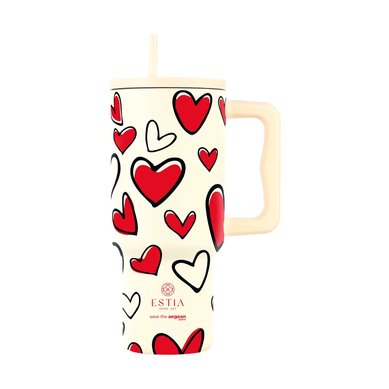 ESTIA ESTIA ΘΕΡΜΟΣ STRAW TUMBLER XL SAVE THE AEGEAN 900ml RED VALENTINE