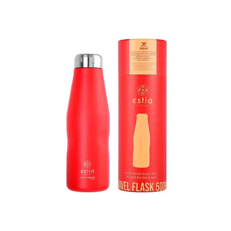 ESTIA ΘΕΡΜΟΣ TRAVEL FLASK SAVE THE AEGEAN 500ml MATTE RED 01-8543, ESTIA