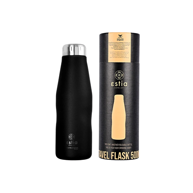 ESTIA ΘΕΡΜΟΣ TRAVEL FLASK SAVE THE AEGEAN 500ml MATTE BLACK 01-7799, ESTIA
