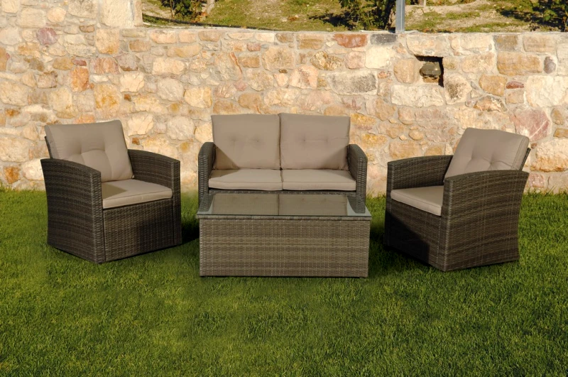 LIANOS Καθιστικό Σέτ Rattan 4 Τεμαχίων ,Με Μεταλλικό Σκελετό