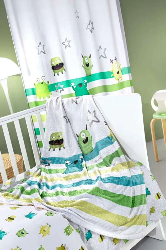 Saint Clair Κουβέρτα Bebe Ultrasoft Monsters Lime 110x140
