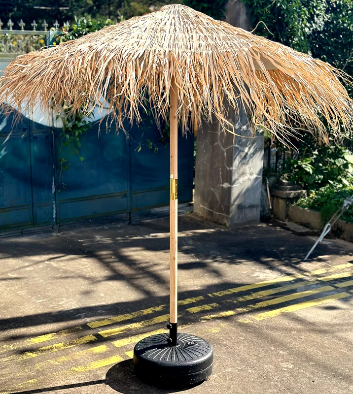 KATOIKEIN DECO Στρογγυλή Φυσική Ψάθινη Ομπρέλα Με Ξύλινο Επεκτεινόμενο Κορμό Φ 200 x 245(h)cm