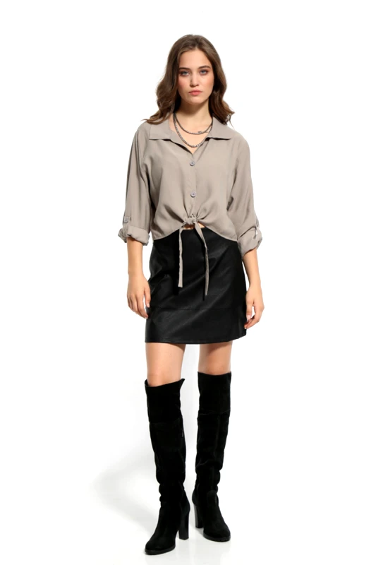 Anel Fashion ΓΚΡΙ ΜΑΚΡΥΜΑΝΙΚΟ ΠΟΥΚΑΝΜΙΣΟ ΜΕ ΜΠΡΟΣΤΙΝΟ ΔΕΣΙΜΟ