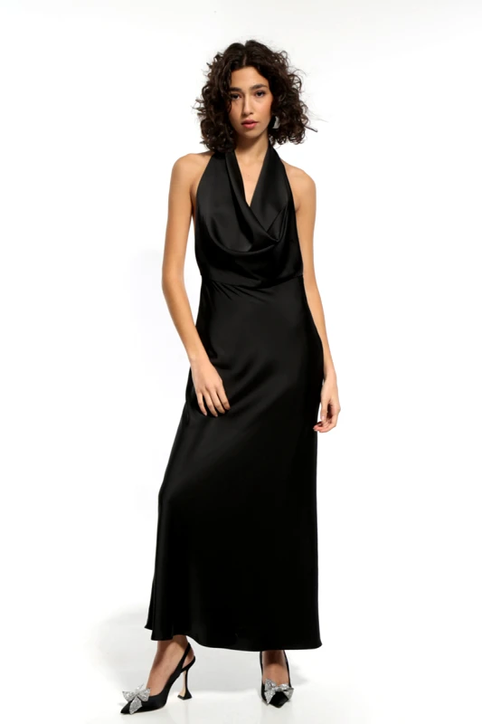 Anel Fashion ΜΑΞΙ ΜΑΥΡΟ ΣΑΤΕΝ ΦΟΡΕΜΑ ΜΕ ΧΑΜΗΛΗ ΠΛΑΤΗ